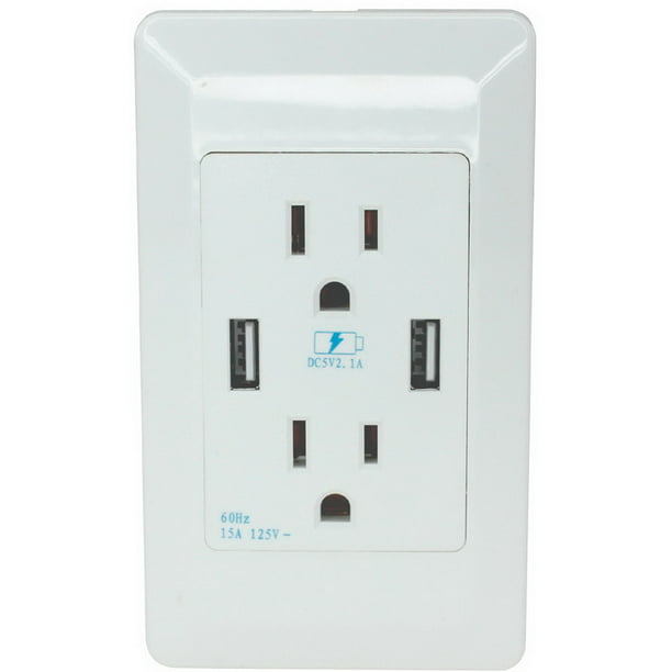 Plug in Wall Outlet Plate Dual USB 2.1A  Charger for Phones Tablets Devices New 